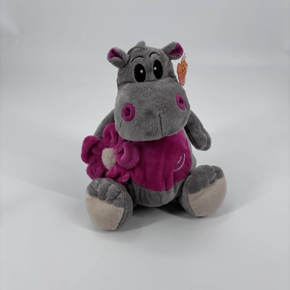 NWT Gray Hippo Plush Pink Flower Stuffed Animal Kiddie Toy Kidcore Zoo Kawaii‎